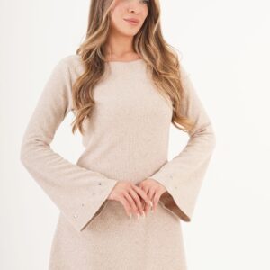 Beige A-Line Mini Dress With Long Sleeves - Brand: Lustrin - Women & Kids, Baby Clothes Wholesale - TheBS Women