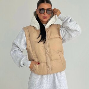 Beige Casual Sport Streetwear Vest - Brand: EYYO ATELIER - Women & Kids, Baby Clothes Wholesale - TheBS Women