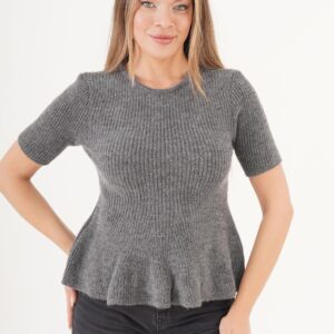 Grey Fitted Casual Elegant Sweater With Half Sleeves - Brand: Lustrin - Women & Kids, Baby Clothes Wholesale - TheBS Women