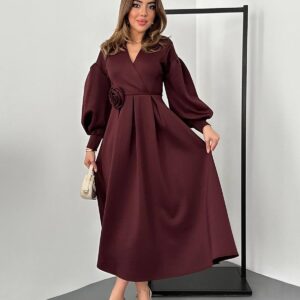 Burgundy Rose Detailed Scuba Dress - Brand: Elisa - Women & Kids, Baby Clothes Wholesale - TheBS Women