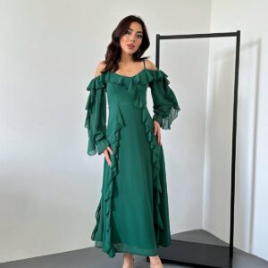 Elegant Green A-Line Floor Length Dress - Brand: Elisa - Women & Kids, Baby Clothes Wholesale - TheBS Women