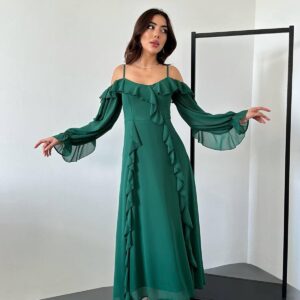 Elegant Green A-Line Floor Length Dress - Brand: Elisa - Women & Kids, Baby Clothes Wholesale - TheBS Women