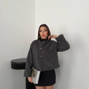 Grey Teddy Jacket Oversized Fit With Snap Closure - Brand: Elisa - Women & Kids, Baby Clothes Wholesale - TheBS Women