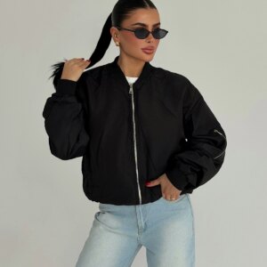 Black Bomber Jacket Oversized Casual Streetwear - Brand: EYYO ATELIER - Women & Kids, Baby Clothes Wholesale - TheBS Women
