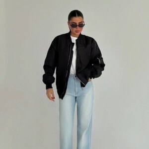 Black Bomber Jacket Oversized Casual Streetwear - Brand: EYYO ATELIER - Women & Kids, Baby Clothes Wholesale - TheBS Women