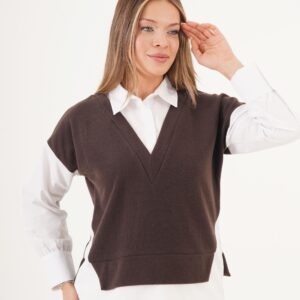 White Preppy Buttoned Shawl Collar Shirt - Brand: Lustrin - Women & Kids, Baby Clothes Wholesale - TheBS Women