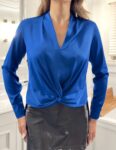 V Neck Bottom Twist Satin Blouse – Brand: STEPS – Women & Kids, Baby Clothes Wholesale – TheBS Women