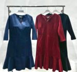 Stitching Feature-Front Collar Slit Collar-Suede Dress - Brand: STEPS - Women & Kids, Baby Clothes Wholesale - TheBS Women