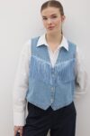 Tassel Detailed Front Buttoned Denim Vest Stone Wash – Blue – Brand: Levure – Women & Kids, Baby Clothes Wholesale – TheBS Women