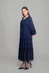 Round Neck Ruffle Chiffon Dress – Navy – Brand: GUMANIZE – Women & Kids, Baby Clothes Wholesale – TheBS Women