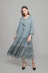 Round Neck Ruffle Chiffon Dress – Cagla Green – Brand: GUMANIZE – Women & Kids, Baby Clothes Wholesale – TheBS Women
