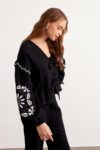 Embroidery Detailed Front Tie Muesli Blouse Black – Brand: Levure – Women & Kids, Baby Clothes Wholesale – TheBS Women