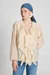 Beige Shirt With V-Neck And Balloon Sleeves – Brand: First Angels – Women & Kids, Baby Clothes Wholesale – TheBS Women