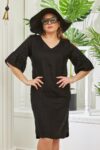 Black Elegant Sheath Dress With Ruffle 3/4 Sleeves - Brand: RMG - Women & Kids, Baby Clothes Wholesale - TheBS Women