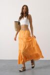 Orange Casual Boho Layered Maxi Skirt Mid Waist - Brand: Reyon - Women & Kids, Baby Clothes Wholesale - TheBS Women