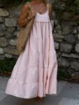 Pink Babydoll Maxi Dress With V-Neck Sleeveless Style – Brand: Cream Rouge – Women & Kids, Baby Clothes Wholesale – TheBS Women