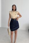 Blue Asymmetrical Mini Skirt With Buttoned Closure - Brand: XLove - Women & Kids, Baby Clothes Wholesale - TheBS Women