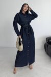 Navy Blue Modest Floor Length Shirt Dress - Brand: XLove - Women & Kids, Baby Clothes Wholesale - TheBS Women