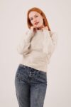 Beige Casual Sweater With Round Neck And Long Sleeves - Brand: Lustrin - Women & Kids, Baby Clothes Wholesale - TheBS Women