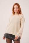 Beige Oversized Fit Sweater With Round Neck - Brand: Lustrin - Women & Kids, Baby Clothes Wholesale - TheBS Women