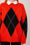 Red Argyle Oversized Fit Sweater – Brand: Lustrin – Women & Kids, Baby Clothes Wholesale – TheBS Women
