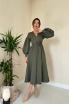Green Modest Fit And Flare Dress - Brand: Elisa - Women & Kids, Baby Clothes Wholesale - TheBS Women