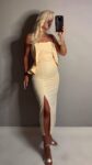 Beige Strapless Bodycon Midi Dress – Brand: My Jest Fashion – Women & Kids, Baby Clothes Wholesale – TheBS Women