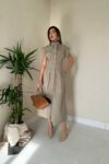 Khaki Sleeveless Polo Neck Midi Shirt Dress - Brand: Elisa - Women & Kids, Baby Clothes Wholesale - TheBS Women