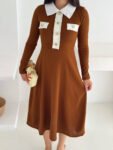 Brown Elegant A-Line Midi Dress - Brand: Mode Roy - Women & Kids, Baby Clothes Wholesale - TheBS Women