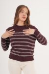 Claret Red Striped Casual Sweater - Brand: Lustrin - Women & Kids, Baby Clothes Wholesale - TheBS Women