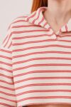 White Striped Crop Sweatshirt With Notched Neck – Brand: Lustrin – Women & Kids, Baby Clothes Wholesale – TheBS Women