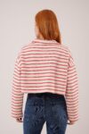 White Striped Crop Sweatshirt With Notched Neck – Brand: Lustrin – Women & Kids, Baby Clothes Wholesale – TheBS Women