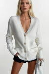 Elegant White Cardigan With Patch Pockets - Brand: Black Fashion - Women & Kids, Baby Clothes Wholesale - TheBS Women