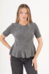 Grey Fitted Casual Elegant Sweater With Half Sleeves - Brand: Lustrin - Women & Kids, Baby Clothes Wholesale - TheBS Women