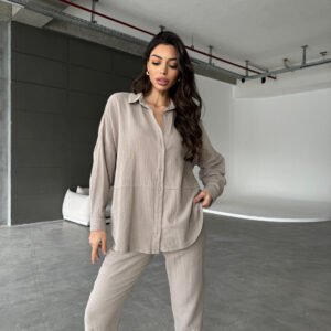 Linen Shirt And Trousers Set -Color - Brand: Cream Rouge - Women & Kids, Baby Clothes Wholesale - TheBS Women