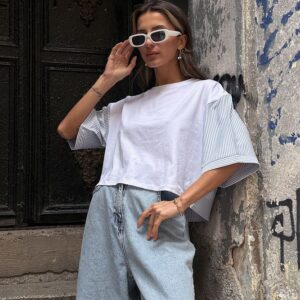 WhiteD 2587 Striped Poplin Sleeve T-Shirt - Brand: Topshow - Women & Kids, Baby Clothes Wholesale - TheBS Women