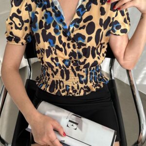 Leopard Saks Waist Gipeli Ouzu Pleated Shirt - Brand: Topshow - Women & Kids, Baby Clothes Wholesale - TheBS Women