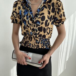 Leopard Saks Waist Gipeli Ouzu Pleated Shirt - Brand: Topshow - Women & Kids, Baby Clothes Wholesale - TheBS Women