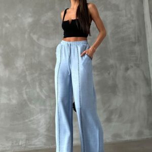 F 1675 Embroidered Linen Tube Leg Trousers - Brand: Topshow - Women & Kids, Baby Clothes Wholesale - TheBS Women