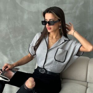 Gray Shepherd Stitched Linen Shirt - Brand: Topshow - Women & Kids, Baby Clothes Wholesale - TheBS Women