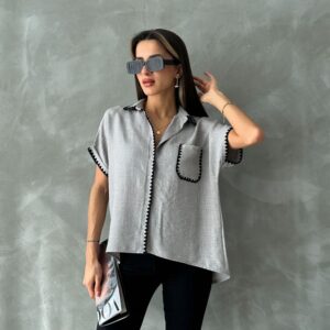 Gray Shepherd Stitched Linen Shirt - Brand: Topshow - Women & Kids, Baby Clothes Wholesale - TheBS Women