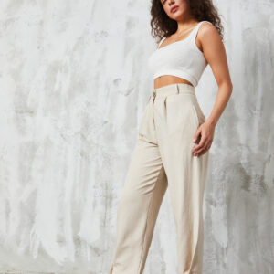 Natur Button Detailed Linen Trousers - Brand: First Angels - Women & Kids, Baby Clothes Wholesale - TheBS Women