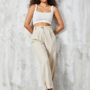 Natur Button Detailed Linen Trousers - Brand: First Angels - Women & Kids, Baby Clothes Wholesale - TheBS Women