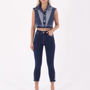 High Waist Skinny Jean With Four Buttons At The Bottom - Dark - Brand: XLove - Women & Kids, Baby Clothes Wholesale - TheBS Women