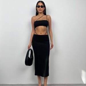 Textured Maxi Skirt With Rope Detail - Brand: Black Fashion - Women & Kids, Baby Clothes Wholesale - TheBS Women