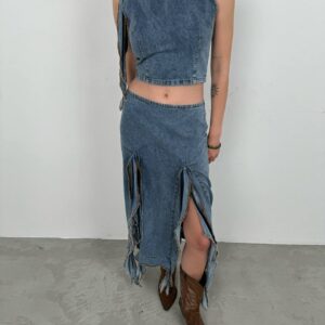 Ruffle Detail Denim Blouse - Light - Brand: Black Fashion - Women & Kids, Baby Clothes Wholesale - TheBS Women