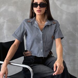 Striped Belt Detailed Striped Shirt - Brand: Topshow - Women & Kids, Baby Clothes Wholesale - TheBS Women