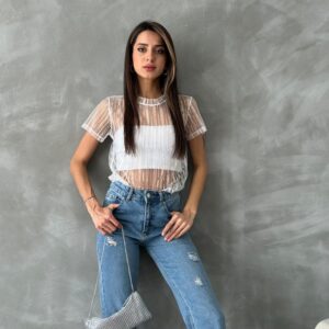 Cream Sequin Tulle T-Shirt - Brand: Topshow - Women & Kids, Baby Clothes Wholesale - TheBS Women