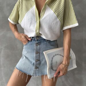 PistachioStripe Detailed Low Sleeve Shirt - Brand: Topshow - Women & Kids, Baby Clothes Wholesale - TheBS Women