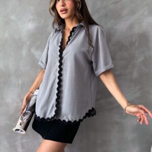Gray D 2615 Shirt With Stone Detail - Brand: Topshow - Women & Kids, Baby Clothes Wholesale - TheBS Women